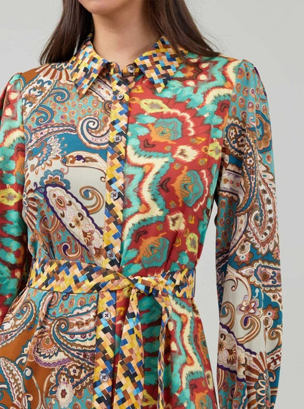 Colorblocked Abstract Motif Dress