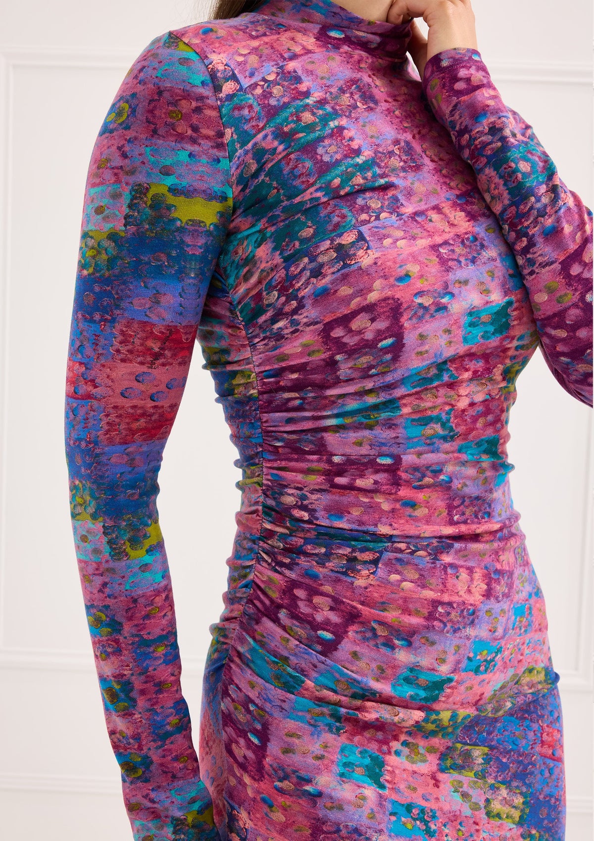 Alivia The Clara Dress in Sweet Dreams, print and ruching detail