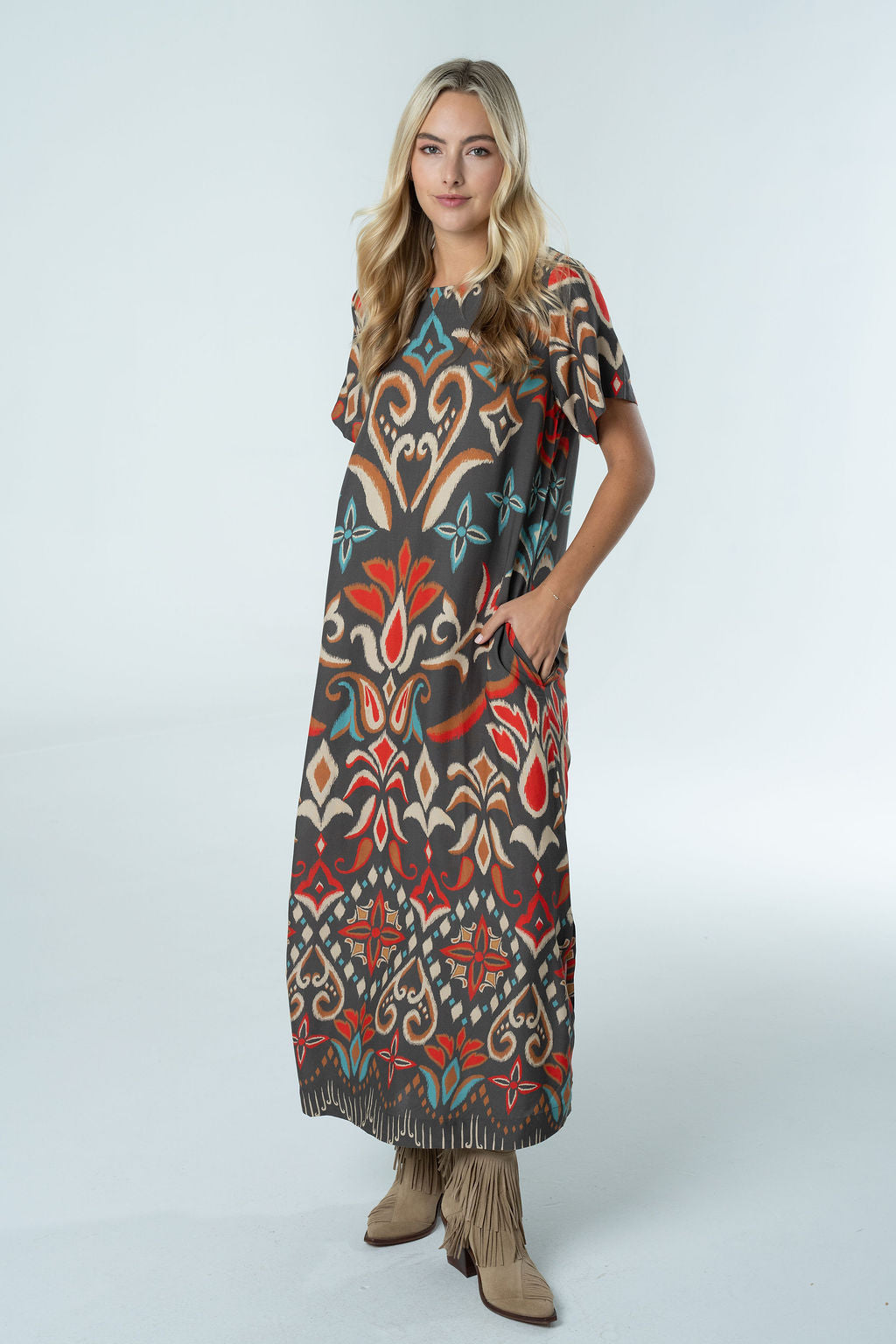 Briton Court Diana Maxi Dress in Spiced Ikat, product view 3.