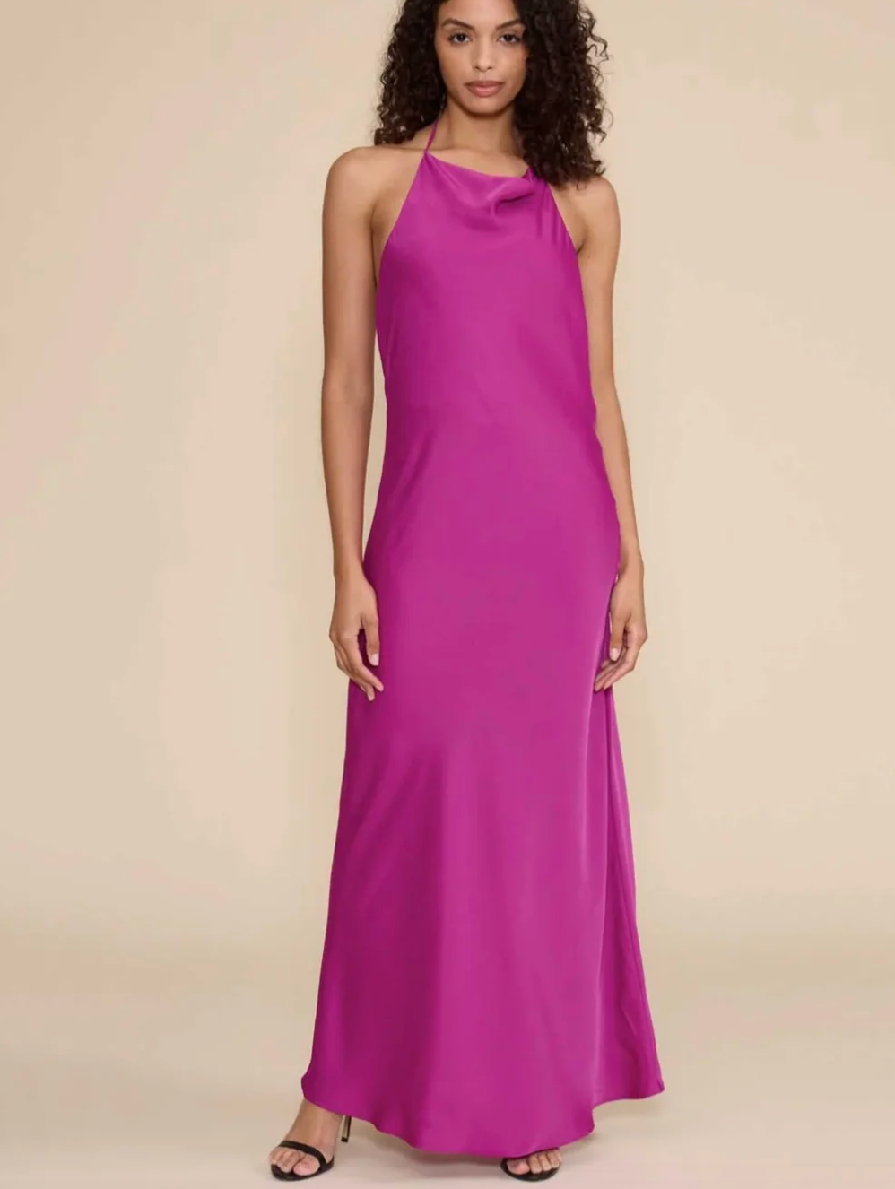 Magenta Aurora cowl-neck halter dress front stock view