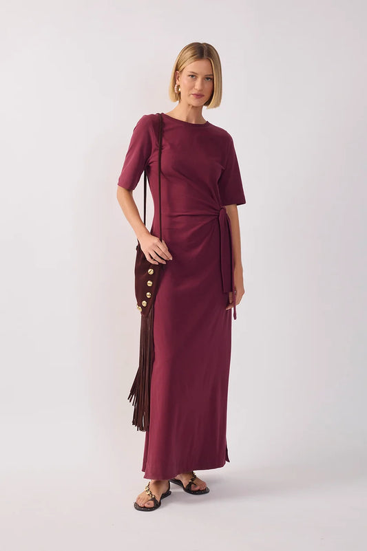Crew Neck Side Tie Maxi Dress