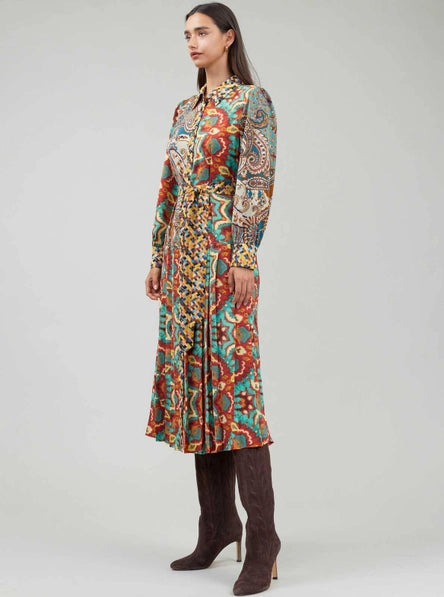 Colorblocked Abstract Motif Dress
