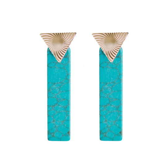 Turquoise and Gold Triangle Statement Drop Earrings
