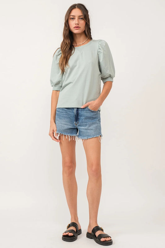 Another Love Tamryn Puff Sleeve Top in Aloe