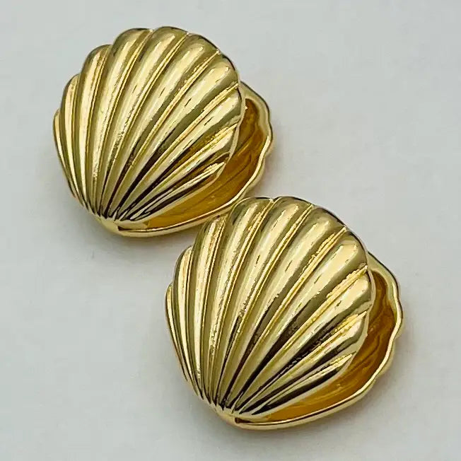 Two Forty-Two South Gold Double Clam Shell Earrings