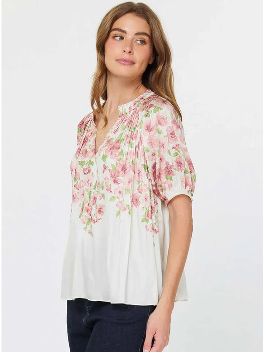 Split Neck Rose Blouse