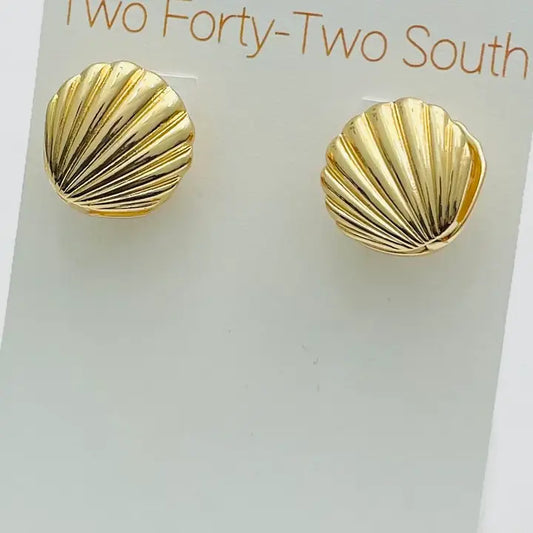 Two Forty-Two South Gold Double Clam Shell Earrings