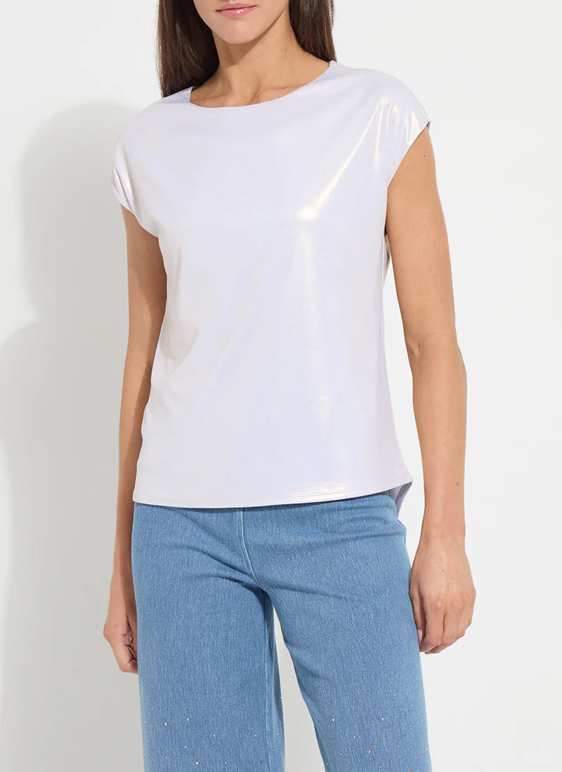 Lyssentials Metallic Jersey Top in Metallic Gold