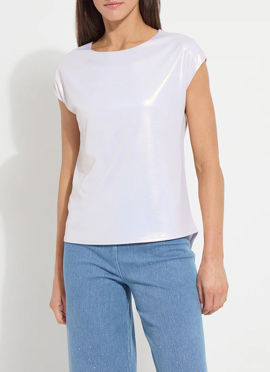 Lyssentials Metallic Jersey Top in Metallic Gold