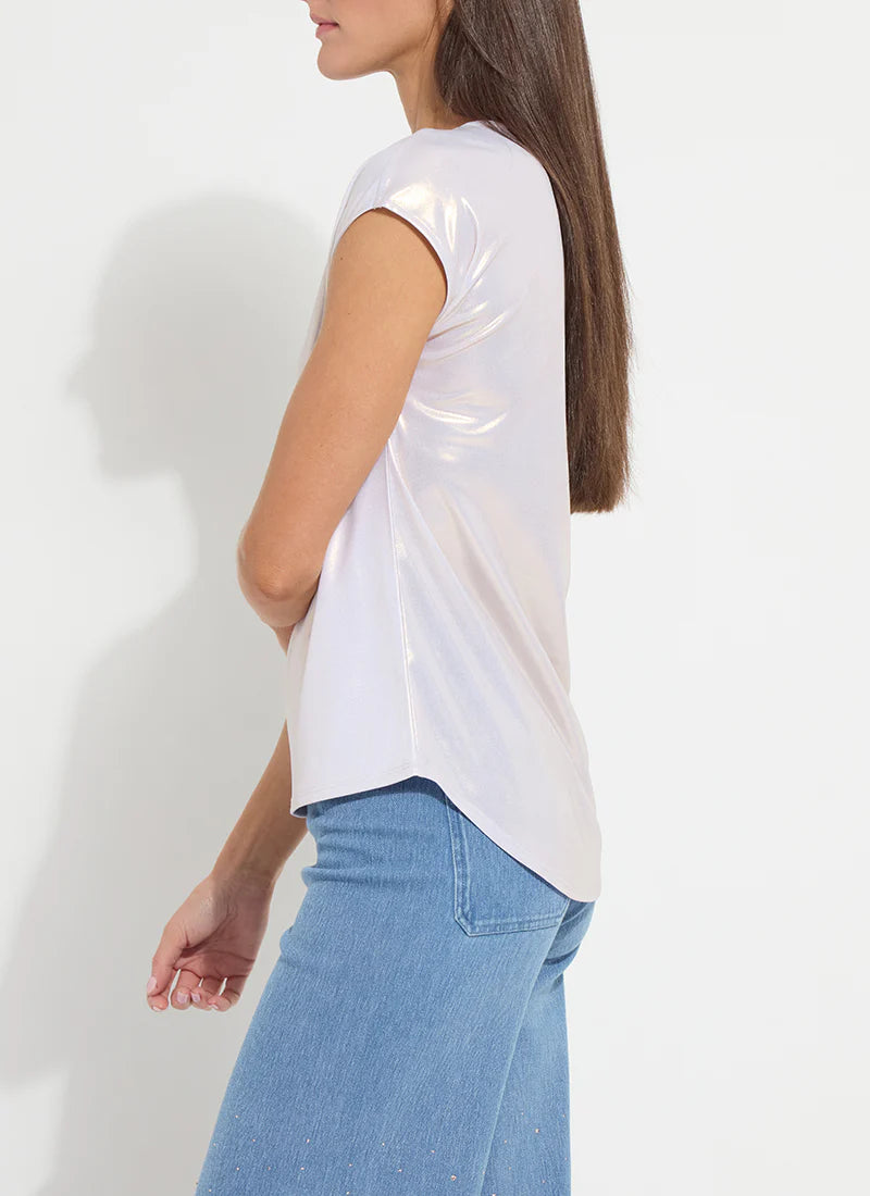 Lyssentials Metallic Jersey Top in Metallic Gold