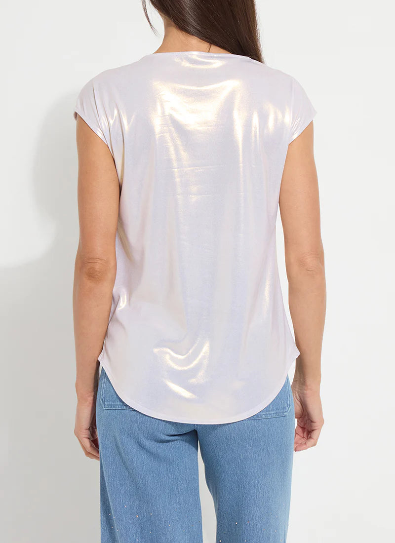 Lyssentials Metallic Jersey Top in Metallic Gold