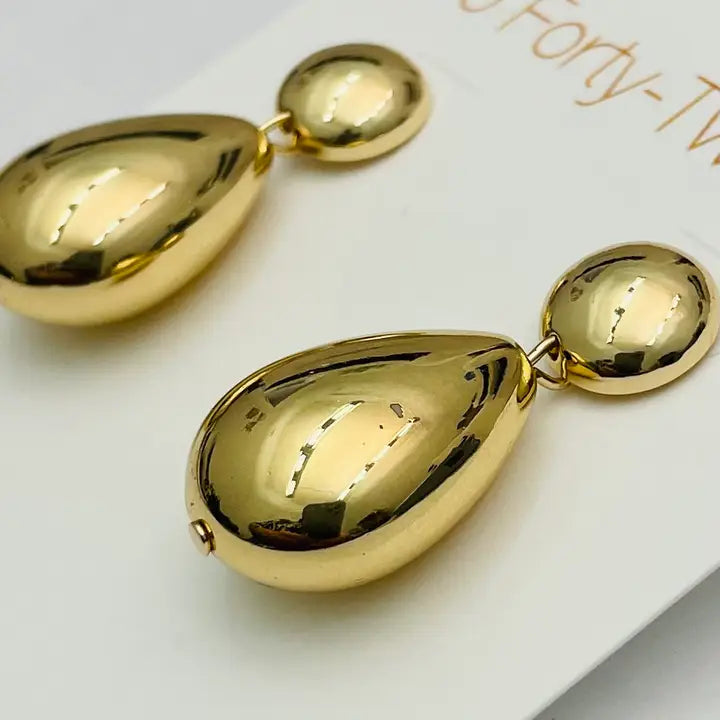 Two Forty-Two South Gold 3D Teardrop Dangle Earrings