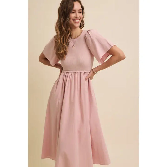 Sweater Top Midi Dress - Pink