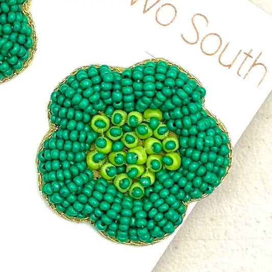 Two Forty-Two South Green Beaded Flower Earrings