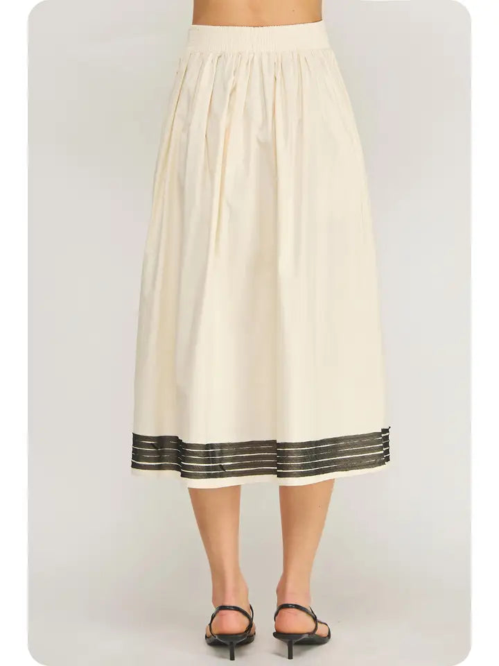 Contrast Frayed Trim Poplin Midi Skirt