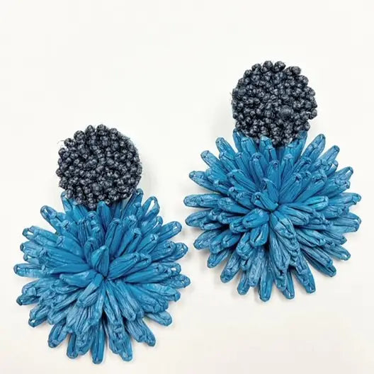 Two Forty-Two South Navy Big Double Floral Earrings