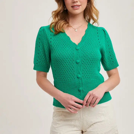 Short Sleeve Cardigan - Kelly Green