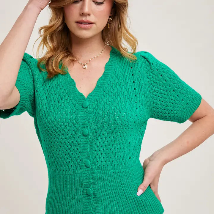 Short Sleeve Cardigan - Kelly Green