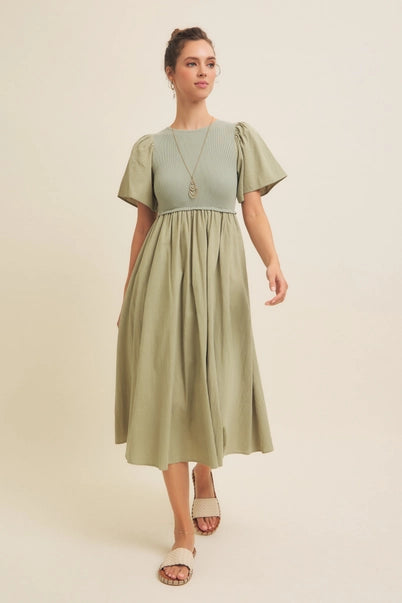 Sweater Top Midi Dress - Sage