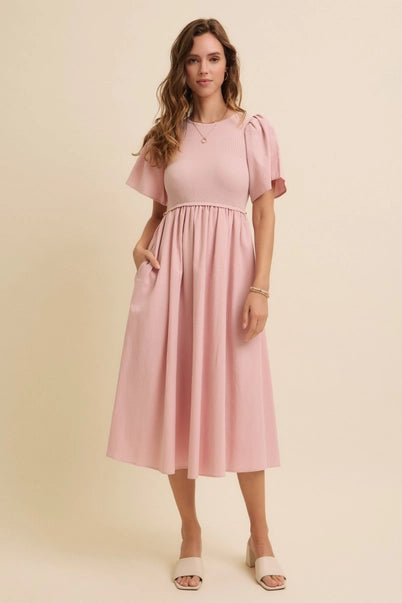 Sweater Top Midi Dress - Pink