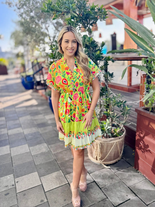 Rhodes Mini Dress - Whimsey Citron by Isla Payal
