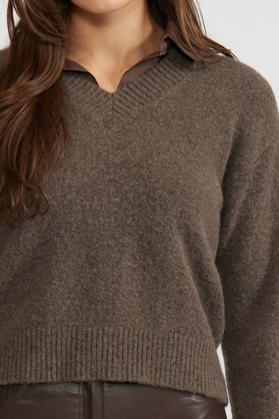 Oren Mixed Media Top - Espresso