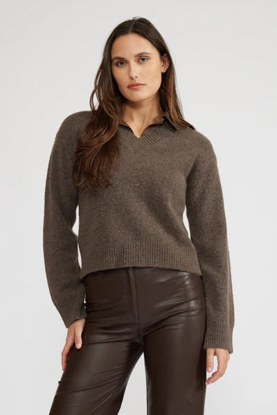 Oren Mixed Media Top - Espresso