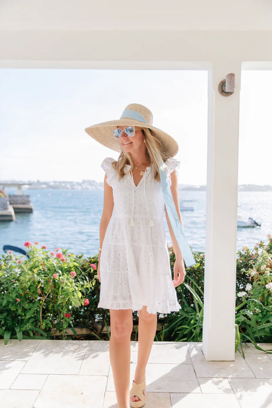 White Eyelet Ruffle Mini Dress