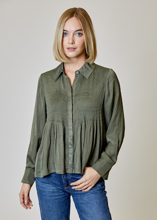 Olive Pleat Shirt