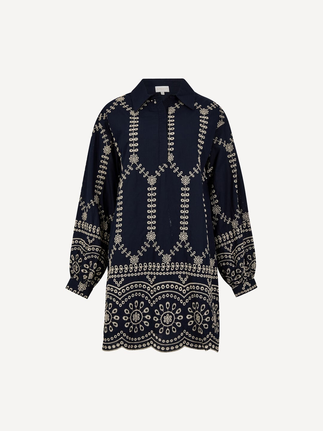 Apricot Broderie Anglaise Cotton Swing Mini Dress, Navy — back cutout product view