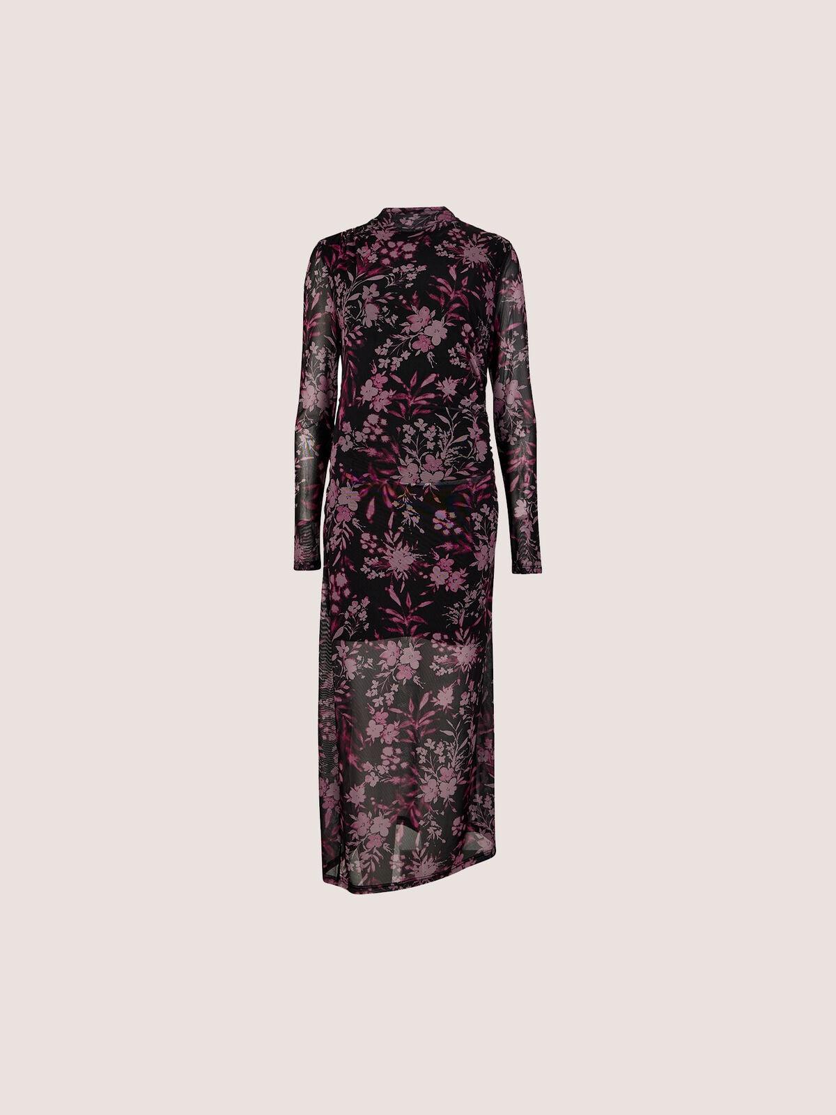 Apricot Floral Mesh Midi Dress in Black, cutout back view