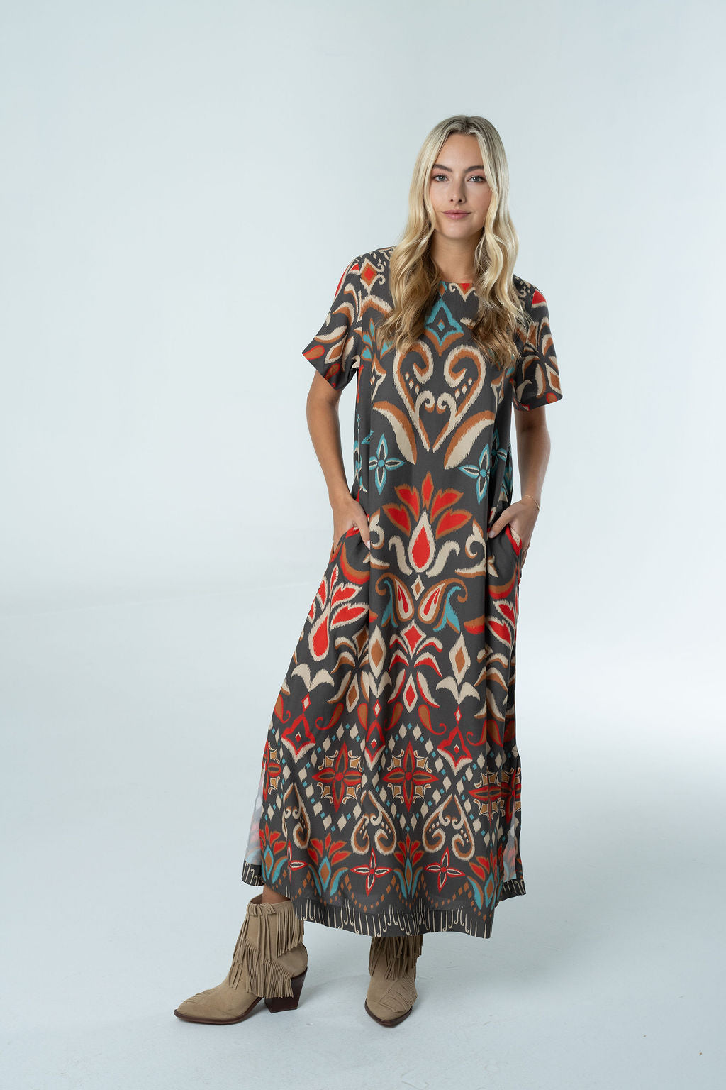 Briton Court Diana Maxi Dress in Spiced Ikat, product view 1.