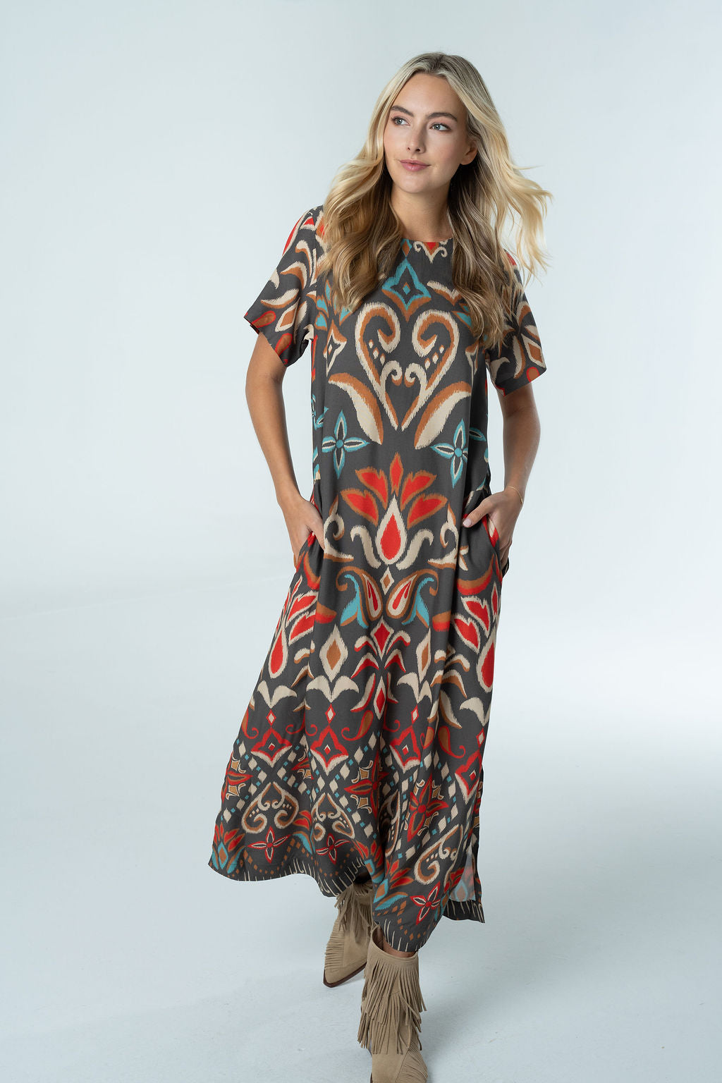 Briton Court Diana Maxi Dress in Spiced Ikat, product view 2.