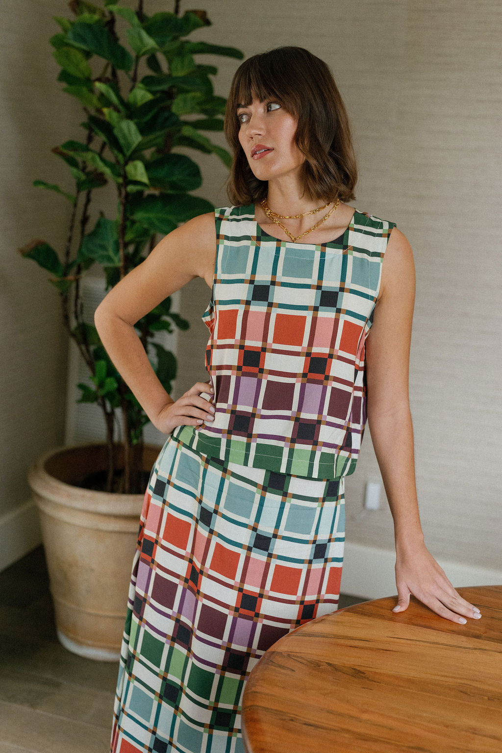 Briton Court Stacey Top in Candy Box Check, product view 2.