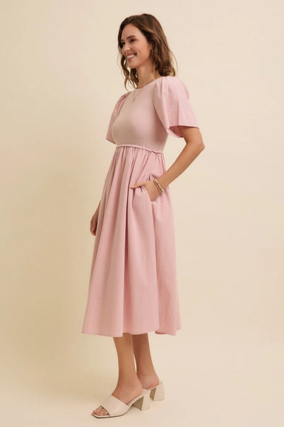 Sweater Top Midi Dress - Pink
