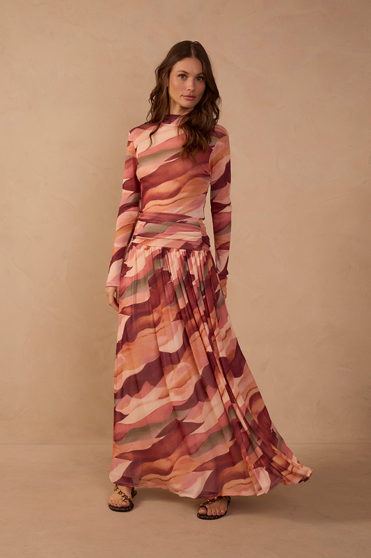 Dress To Dunes Mesh Maxi Skirt in Dunes Print, view 1