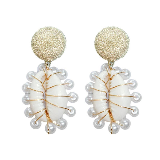 Pearl Wrapped Statement Shell Earrings