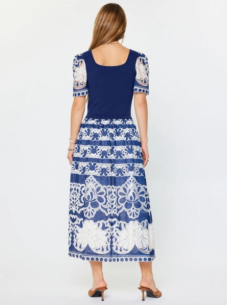 Embroidered Mixed Media Dress by Current Air