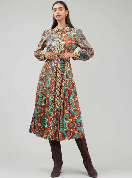 Colorblocked Abstract Motif Dress
