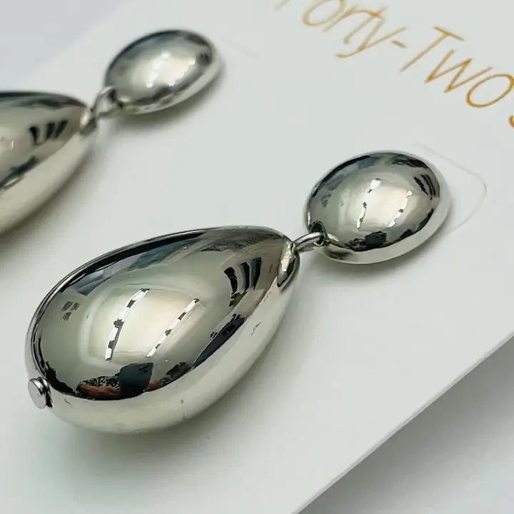 Two Forty-Two South Silver 3D Teardrop Dangle Earrings
