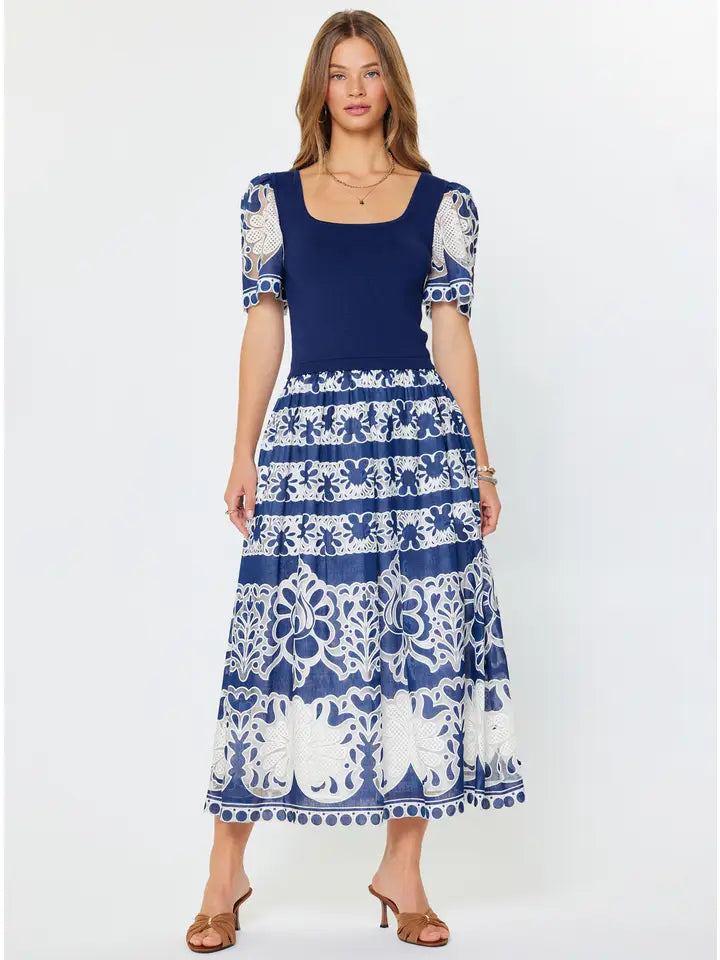 Embroidered Mixed Media Dress by Current Air
