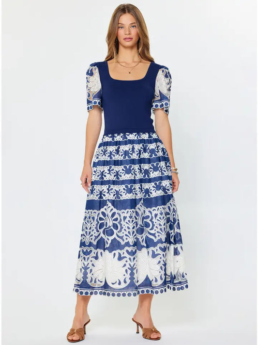 Embroidered Mixed Media Dress