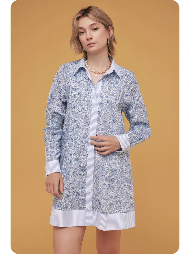 Floral Print Shirt Mini Dress