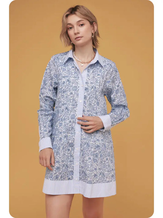 Floral Print Shirt Mini Dress