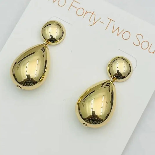 Two Forty-Two South Gold 3D Teardrop Dangle Earrings