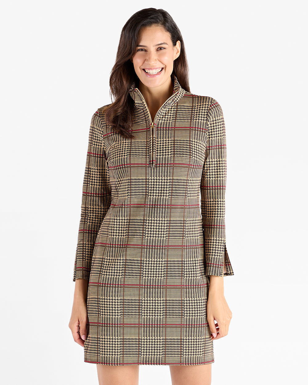Jude Connally Anna dress in Glen Plaid Camel, view 2