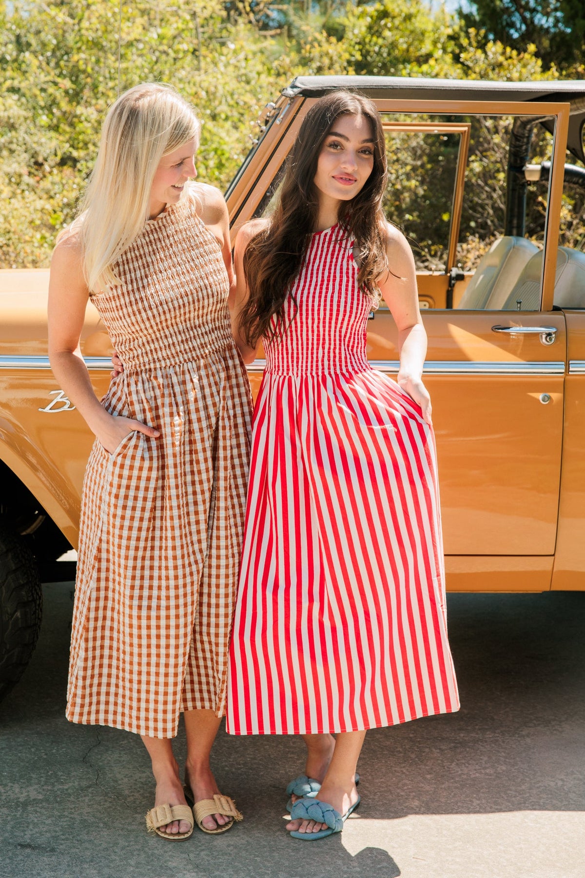 Model wearing the Livro Stroll Dress in Field Check.