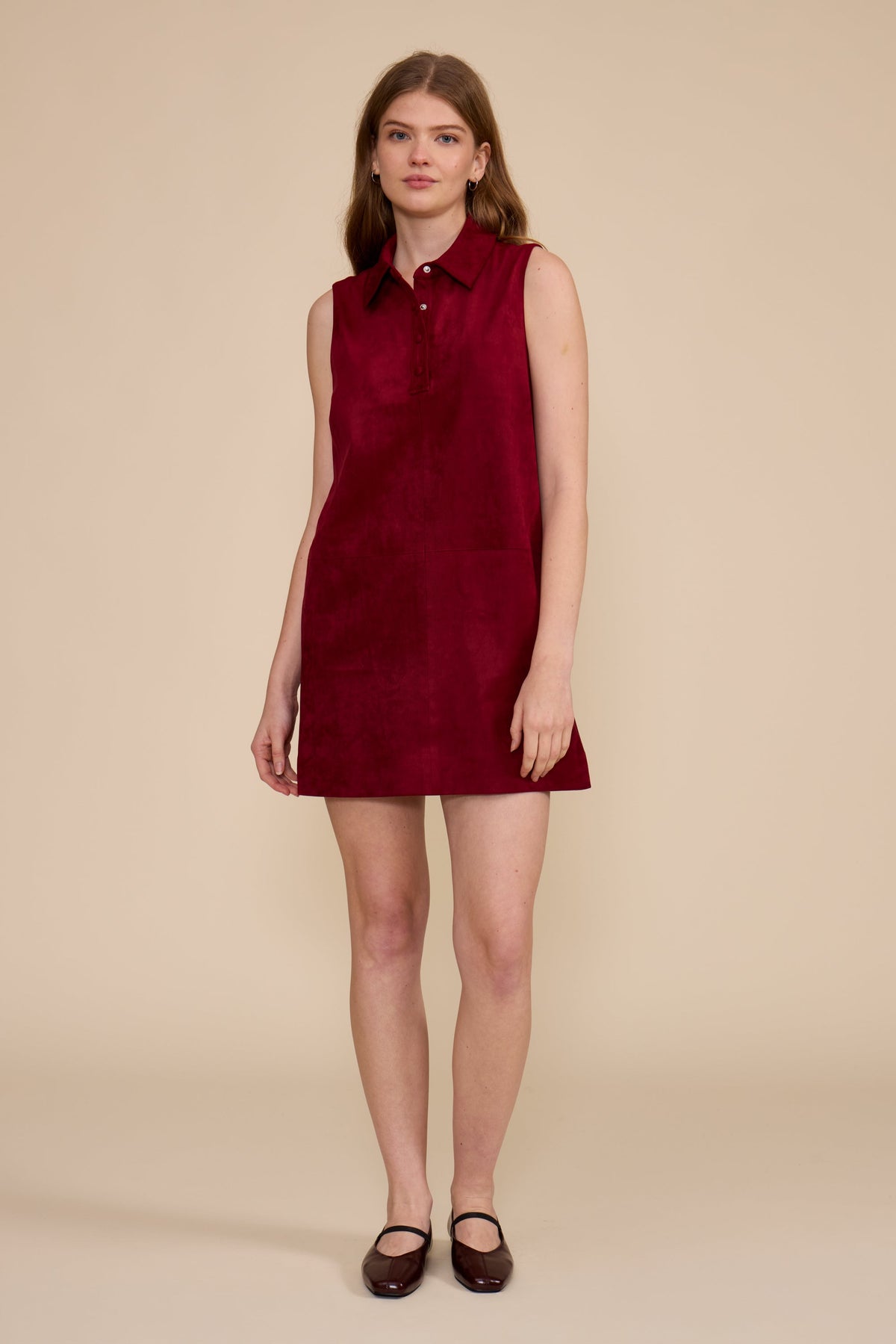 Lucy Paris Deep Merlot sleeveless polo mini dress, front view