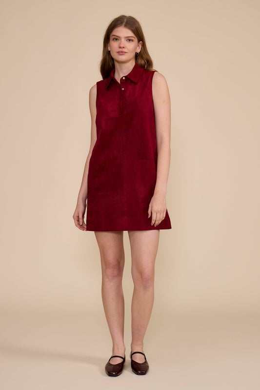 Lucy Paris Deep Merlot sleeveless polo mini dress, front view