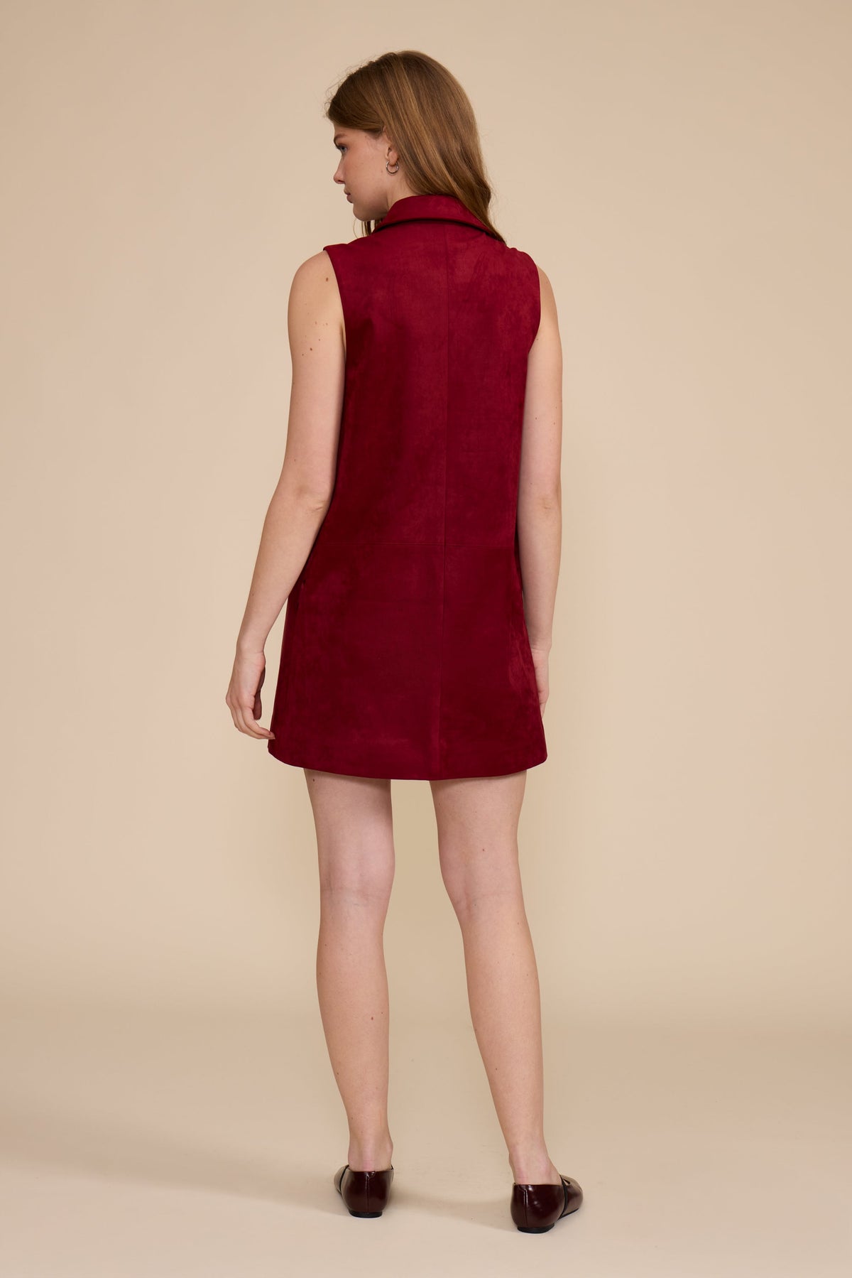 Lucy Paris Deep Merlot sleeveless polo mini dress, back view